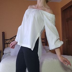 BCBG MAX AZRIA White Cotton Off Shoulder Cotton Tunic Top XS